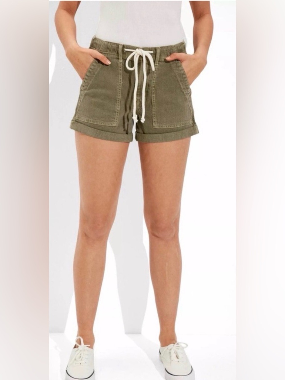American Eagle Women's Olive Green Tomgirl Drawstring Shorts, Size 16, NWT